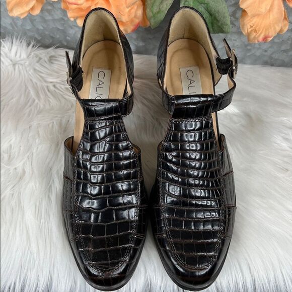 Calico Croc Embossed Leather Heeled Loafer Size 8 - Picture 2 of 11